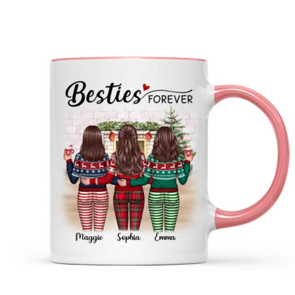 Christmas Besties Standing Back View In House Personalized Mug