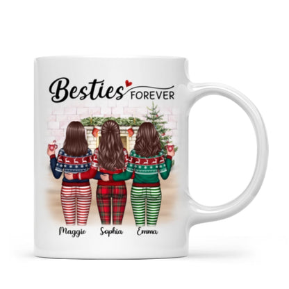 Christmas Besties Standing Back View In House Personalized Mug