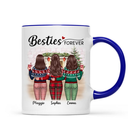 Christmas Besties Standing Back View In House Personalized Mug