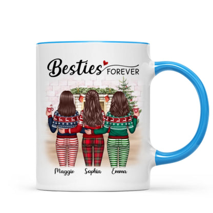 Christmas Besties Standing Back View In House Personalized Mug