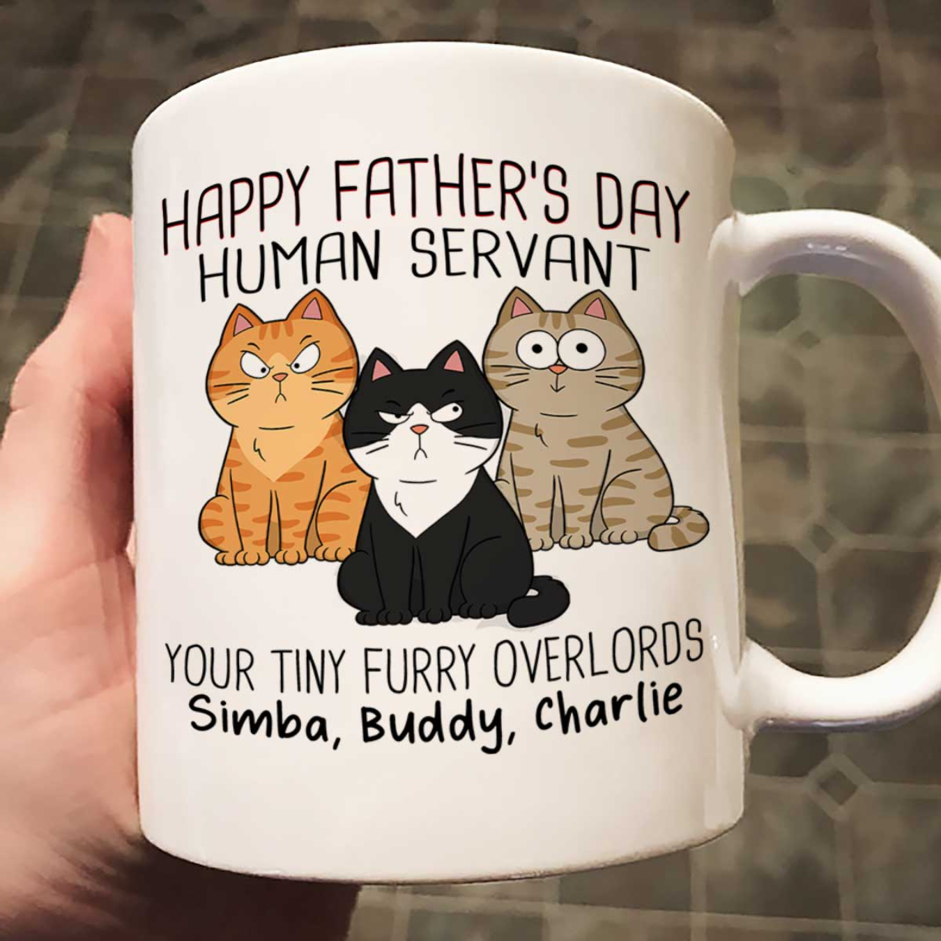 Happy Father's Day Human Servant - Personalized Mug - Gift For Cat Dad, Dad, Husband, Grandpa