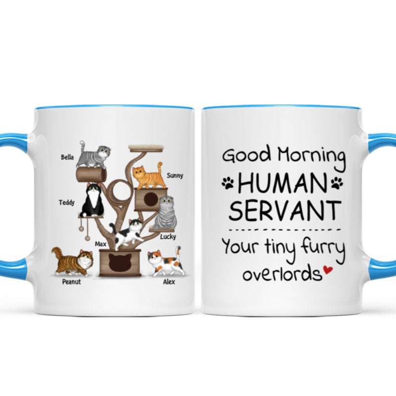 Good Morning Human Servant Fluffy Cat Tower Personalized Mug