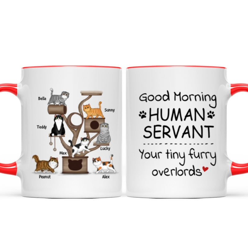 Good Morning Human Servant Fluffy Cat Tower Personalized Mug