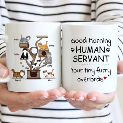 Good Morning Human Servant Fluffy Cat Tower Personalized Mug