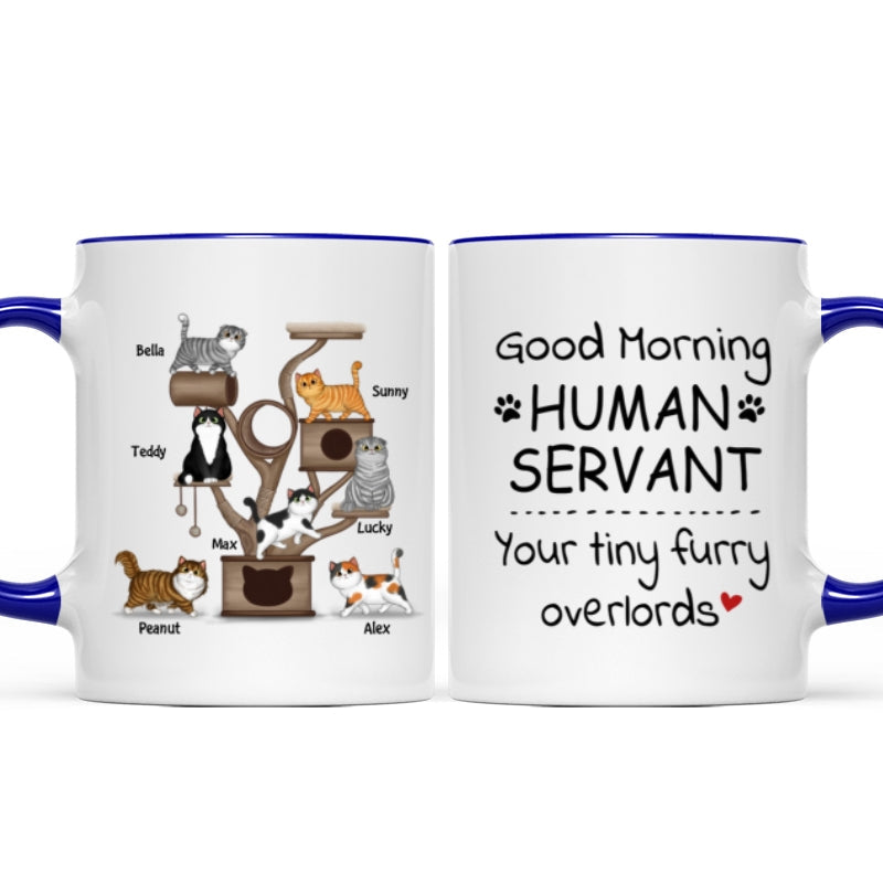 Good Morning Human Servant Fluffy Cat Tower Personalized Mug