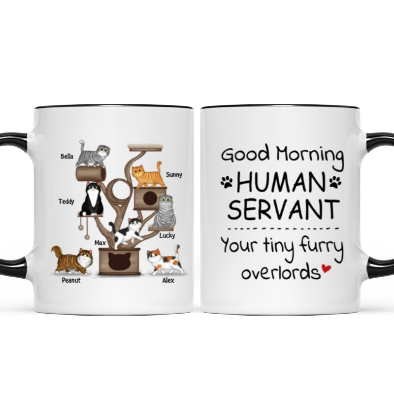 Good Morning Human Servant Fluffy Cat Tower Personalized Mug