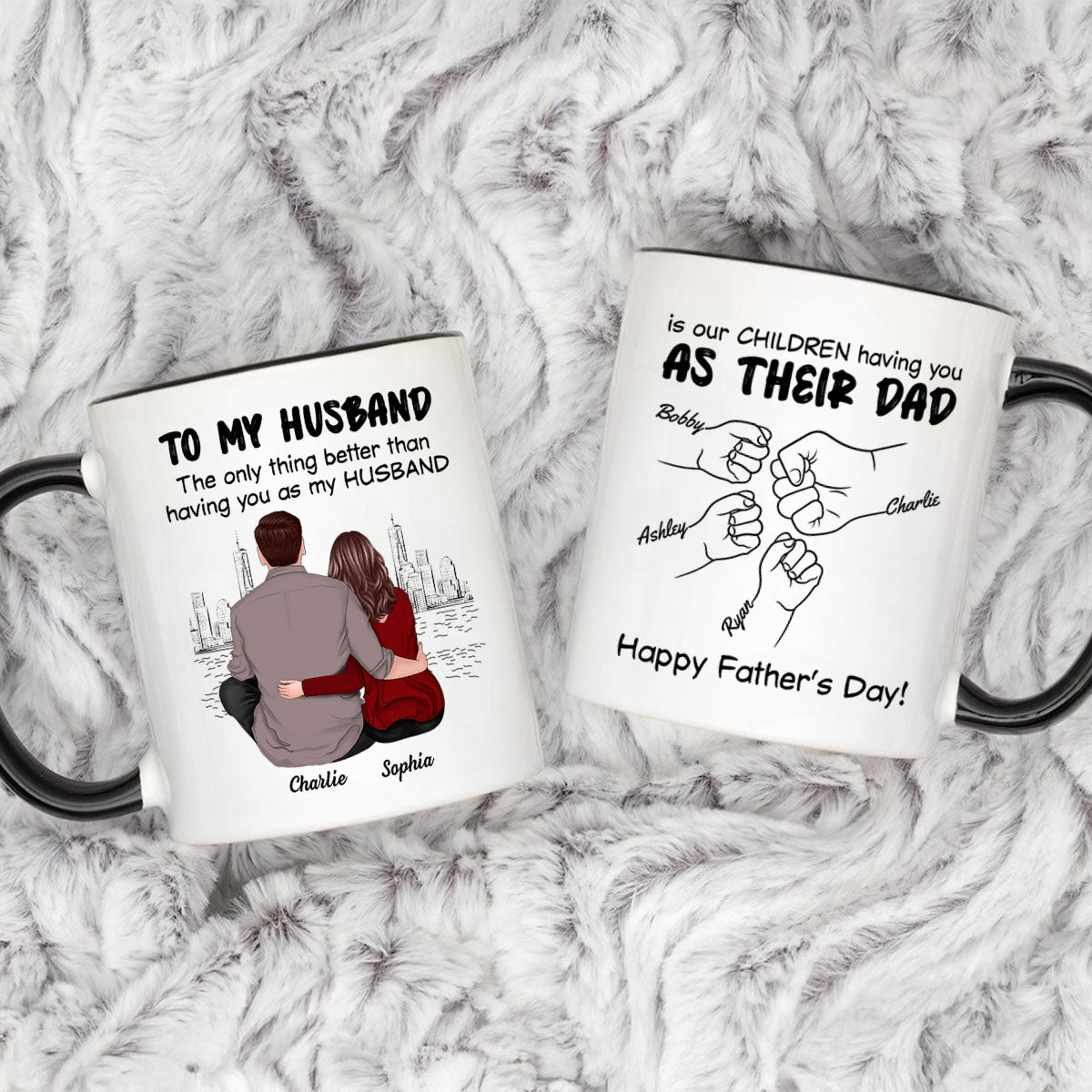 To My Husband Our Children Having You As Their Dad Couple Sitting Back View Fist Bumps Personalized Mug