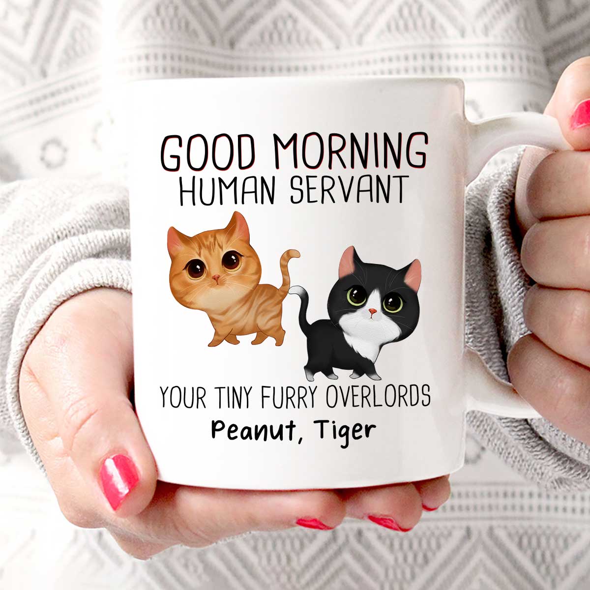 Watercolor Cute Cats Walking Good Morning Cat Human Servant Personalized Mug
