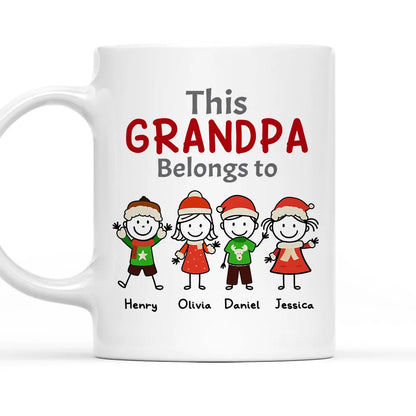 Custom This Grandpa Belongs To Mug Holiday Stick-Figure Art, Unique Personalized Gift for Grandpa