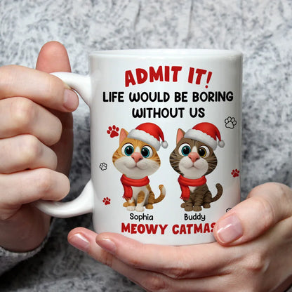 Cartoon Cat Mug, Customizable Festive Design for Christmas, Playful Holiday Cheer, a Unique Gift for Cat Lovers