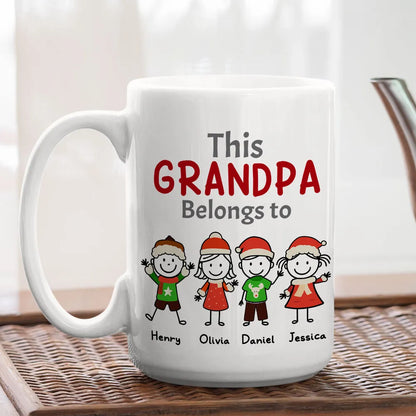 Custom This Grandpa Belongs To Mug Holiday Stick-Figure Art, Unique Personalized Gift for Grandpa