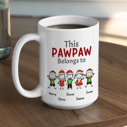Custom This Grandpa Belongs To Mug Holiday Stick-Figure Art, Unique Personalized Gift for Grandpa