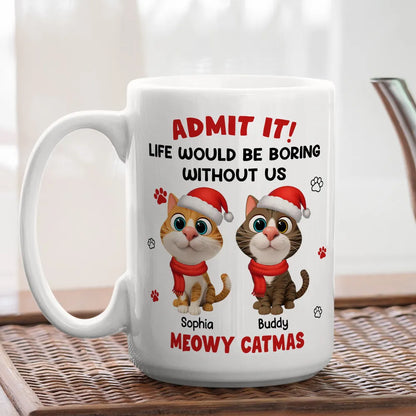 Cartoon Cat Mug, Customizable Festive Design for Christmas, Playful Holiday Cheer, a Unique Gift for Cat Lovers