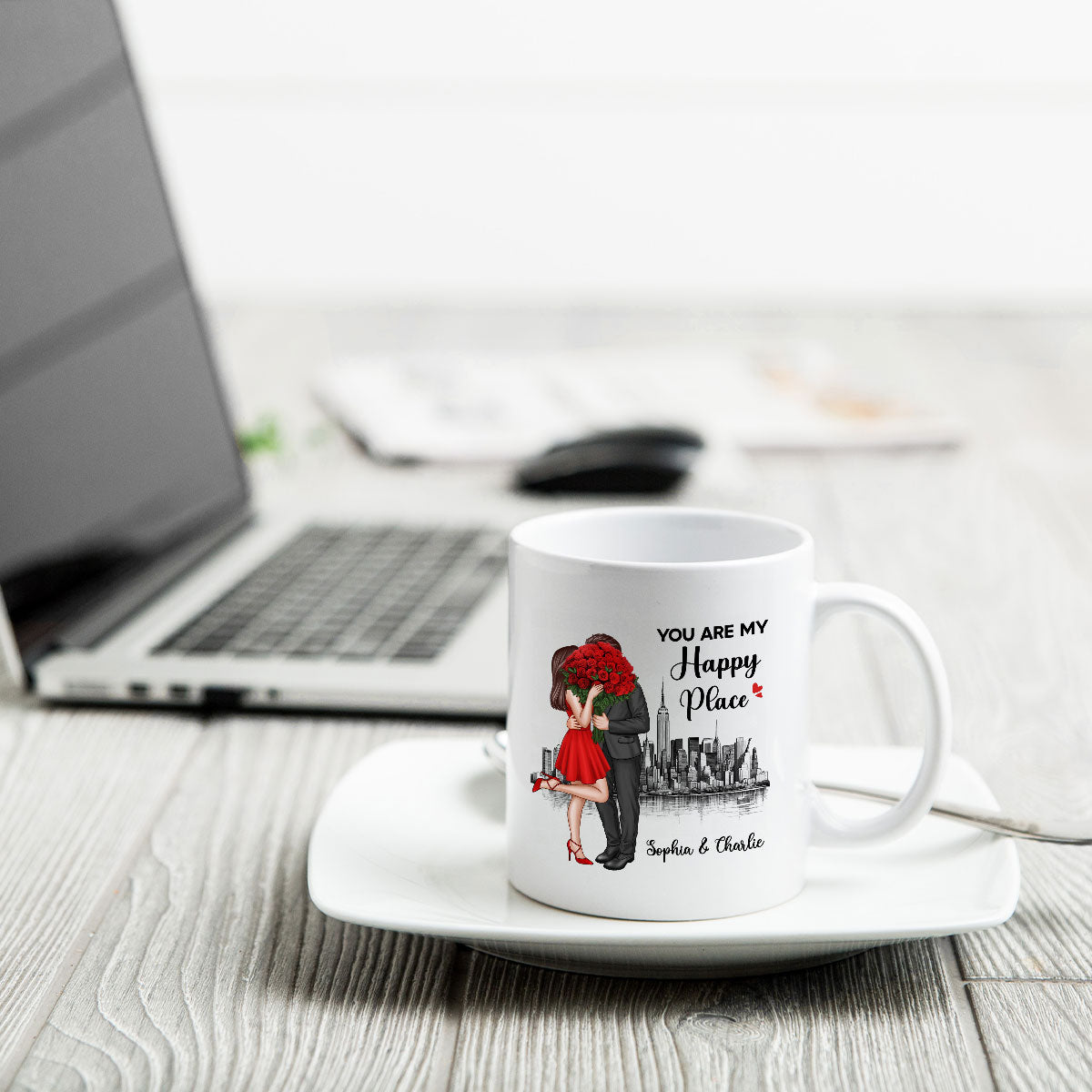Elegant Couple Skyline Personalized Mug