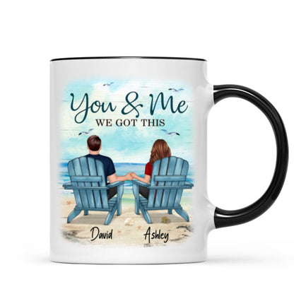 Back View Couple Sitting Beach Landscape Personalized Mug