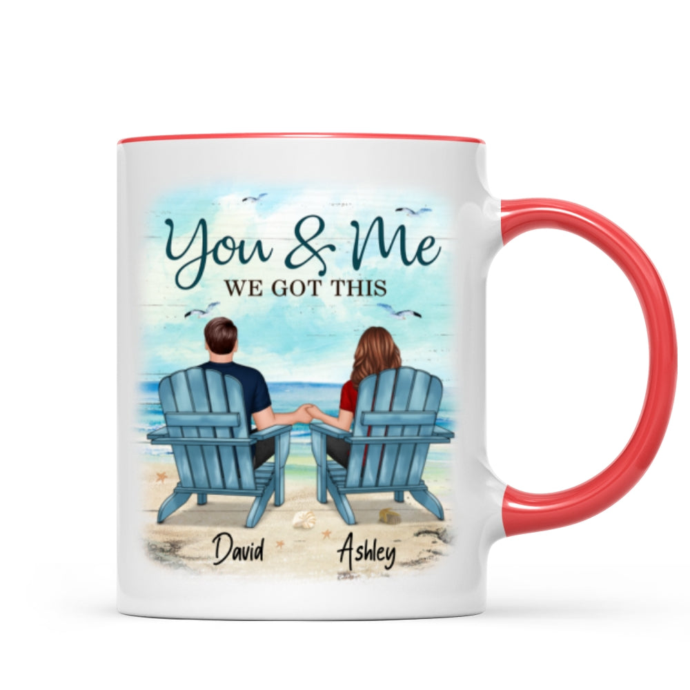 Back View Couple Sitting Beach Landscape Personalized Mug