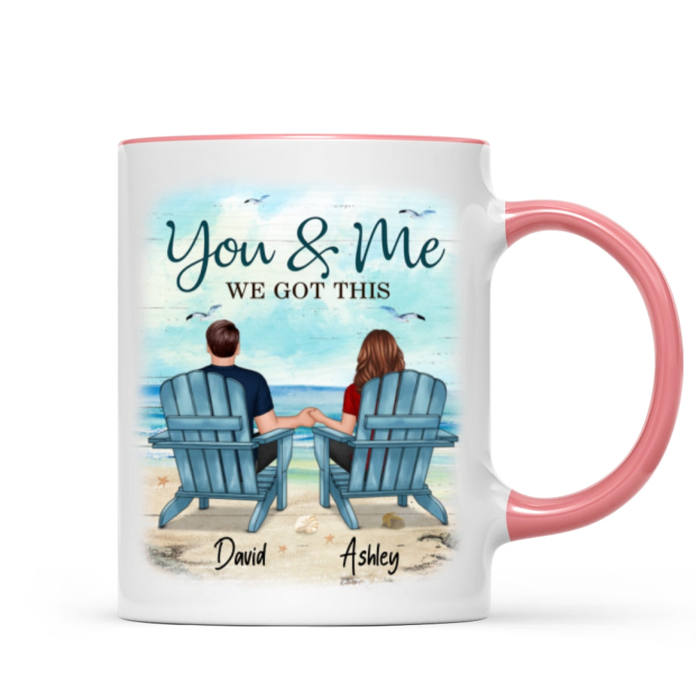 Back View Couple Sitting Beach Landscape Personalized Mug