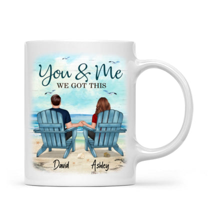 Back View Couple Sitting Beach Landscape Personalized Mug