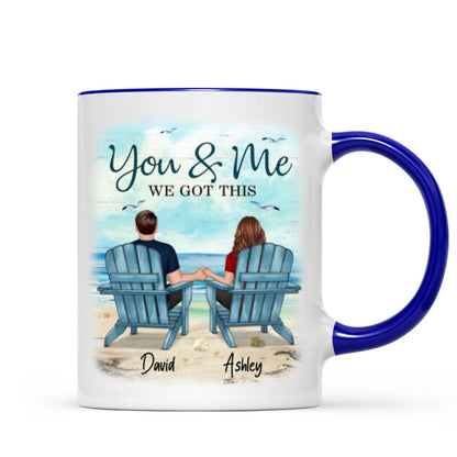 Back View Couple Sitting Beach Landscape Personalized Mug