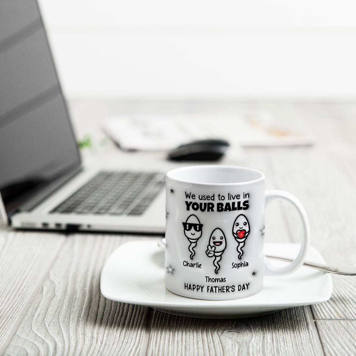 Used To Live In Your Balls Funny Father's Day Personalized 3D Inflated Mug